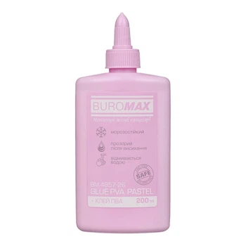 Клей ПВА Buromax Pastel 200мл с колпачком-дозатором (BM.4857-26)