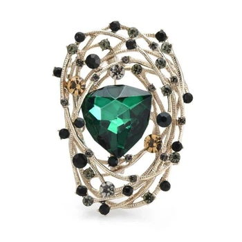 Брошь BROCHE бижутерия с кристаллами Авангард зелёная BRBF114097