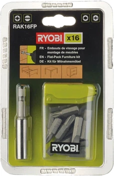 Набор бит RYOBI RAK16FP 25 мм магнитный держатель бит 60 мм 15 бит (5132002679)