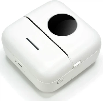Портативный термопринтер без чернил Mini Printer с Bluetooth+1 рулон, Белый