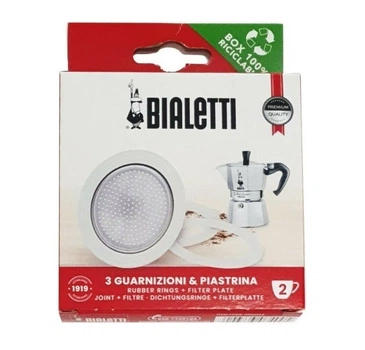 Набор прокладок и фильтр для гейзерной кофеварки Bialetti 2 порции 3 шт белый