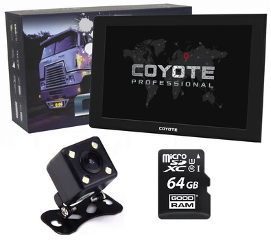 GPS навигатор видеорегистратор COYOTE 1090 DVR Maximus PRO 1GB/16GB 9 дюймов для грузовиков + Камера заднего вида с подсветкой + Карта памяти 64Gb MicroSD