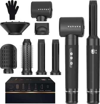 Стайлер UKLISS WT 626 А 7в1 фен щетка мультистайлер для укладки волос завивки выпрямления профессиональный многофункциональный прибор 1400 вт с насадками 7 в 1 Черный