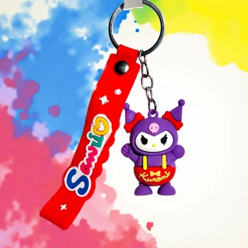 Брелок Kurоmi (Куроми) Sanrio, размер 15 см, резиновая фигурка с красным силиконовым ремешком для ключей, рюкзака и сумки