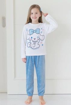 Дитяча плюшева тепла зимова піжама для дівчинки Cinnamoroll 125–135 см, 7–9 років, біло-блакитна (10699)