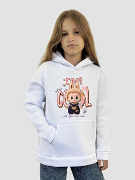 Детское теплое худи для девочки Спиногрыз Labubu I'M cool 10-00997 110 см Белое (ROZ6501079204)