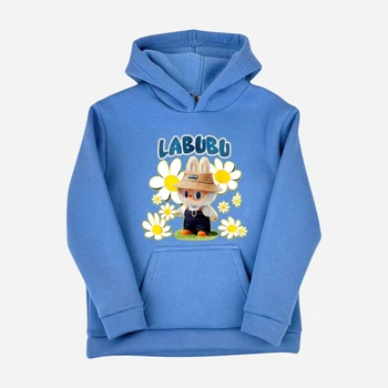 Подростковое теплое худи для девочки Спиногрыз Labubu ромашки 10-00998 140 см Голубое (ROZ6501079215)