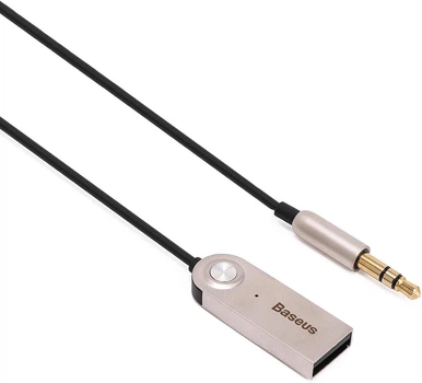 AUX-stereo (HiFi-sound) Bluetooth-аудиоадаптер Baseus Elegance Silver + громкая связь Hands Free c микрофоном, чёрный кабель (CABA01-01)