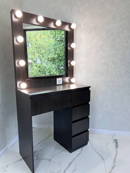 Гримерный стол с зеркалом и подсветкой Mirror-rika 160×80×40 см, венге магия, 5 ящиков, розетка.