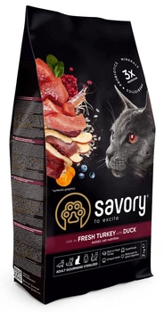 Сухий для стерилізованих котів Savory Adult Cat Steril Fresh Turkey and Duck з індичкою та качкою 2 кг