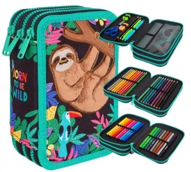 Триповерховий розкладний пенал Coolpack із наповненням модель "colorino Wildkid" зображення лінівця у 3d