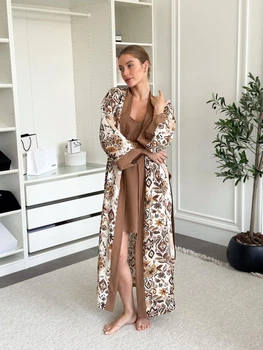 Женский подарочный набор Boho халат+рубашка XL Коричневый