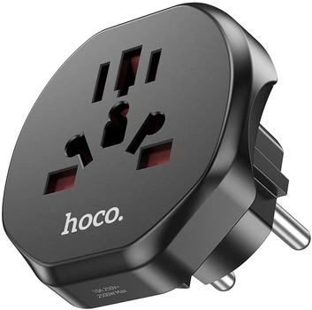 Перехідник мережевий Hoco AC6 універсальний адаптер для всіх виделок EU UK US AUS 3C 3Plug 2Plug 10A 2500W Black