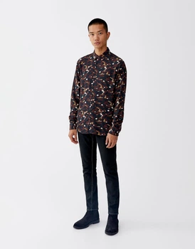 Сорочка Pull & Bear коричневий в чорно-білі візерунки SHOJS793 S