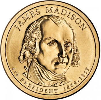 Монета 1 долар 2007 P UNC 4-й Президент США - Джеймс Медісон (1809-1817). James Madison President