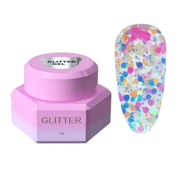 Гель для дизайна You Are Cute Glitter Gel 06 с разноцветным глиттером разной формы и размера 5 мл
