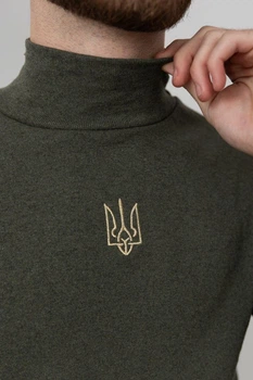 Чоловічий трикотажний гольф з золотою вишивкою "Тризуб", розмір 2XL, Хакі