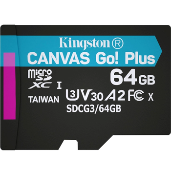 Карта памяти Kingston microSDXC 64Gb Canvas Go Plus A2 V30 UHS-1 U3 (R-170 Mb/s, W-90 Mb/s)