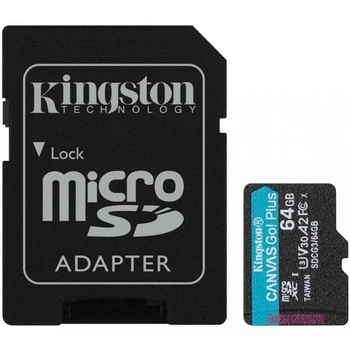 Карта памяти Kingston microSDXC 64Gb Canvas Go Plus A2 V30 UHS-1 U3 (R-170 Mb/s, W-90 Mb/s) + Adapter SD