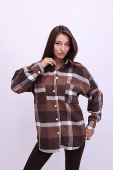 Сорочка жіноча Kraya тепла оверсайз в клітинку One size S-M темно-коричнева