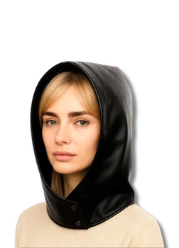 Женский капор-капюшон - Кожзам (One-size) Черный