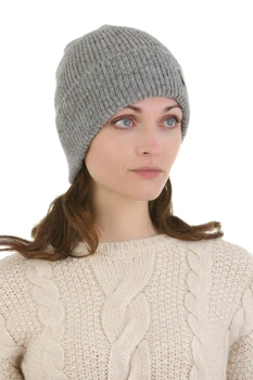 Шапка трикотажная женская из альпаки с отворотом серая Malisa (SC54202)