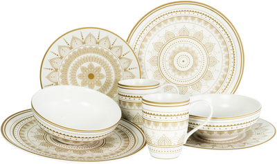 Набор столовой посуды CreaTable Mandala Gold из 8 предметов на 2 персоны керамика золотисто-белый