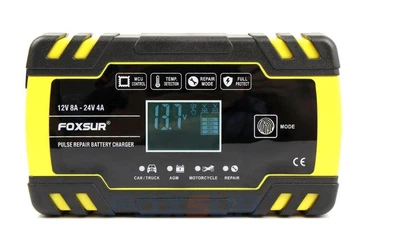 Автоматическое зарядное устройство микропроцессорное Foxsur 12V 8A; 24V 4A yellow 122408D