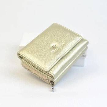 Кошелек портмоне Shengxin женский маленький кожаный на кнопке 10,5x8x4 см Золотистый