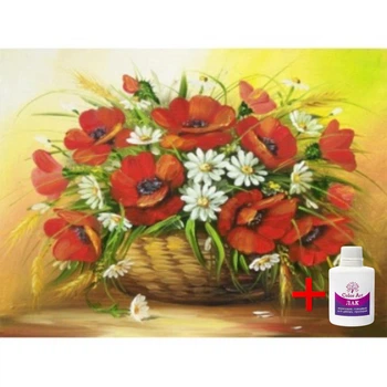 Набор алмазной вышивки на подрамнике ColorArt 30х40см Букет маков с ромашками STP416 + Подарок лак для покрытия