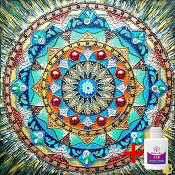 Алмазная мозаика на подрамнике ColorArt 40х40 Мандала изобилия и процветания FSP1401 + Подарок лак для покрытия