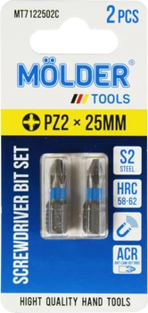Насадка для отвертки PZ2 25мм. (Molder Tools) 2шт. цветная маркировка S2 (бита) (MT7122502C)