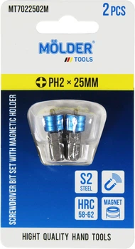 Насадка для отвертки PH2 25мм. (Molder Tools) 2шт. с магнитным держателем S2 (бита) (MT7022502M)