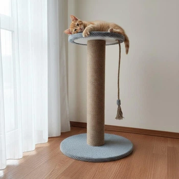 Кошачья когтеточка столбик с полочкой для кошки котят 64см серая