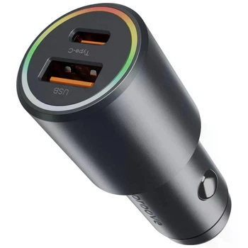 Автомобільний зарядний пристрій 53W (USB + Type-C) Proove Double Energy Plus metal gray | Зарядка для телефону в прикурювач