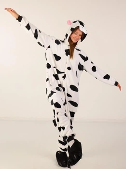 Женская кигуруми пижама взрослая и подростковая Kigurumi Корова белый XL 175-185 см. (1051)