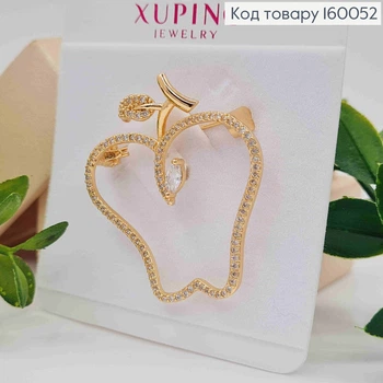 Брошь "Яблочко" украшена Блестящими камешками, 4см, Xuping 18к