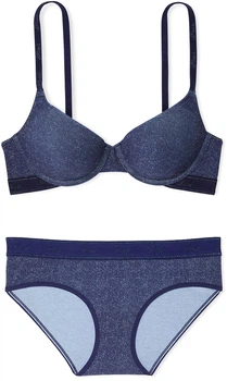 Комплект женского белья Victoria's Secret PINK Denim Dark Blue (лиф 36C + трусики Hiphugger M)