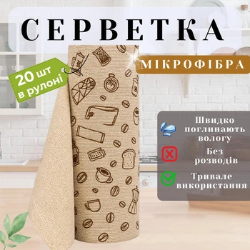 Салфетка в рулоне 20 шт отрывные полотенца микрофибра универсальная салфетка для уборки и дома многоразовая тряпка размер 25х25 см Coffee