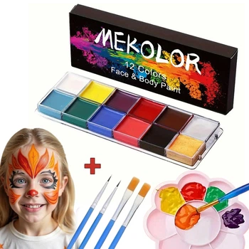 Набор красок для грима 12 цветов Mecolor с палитрой и кисточками