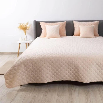 Покрывало на кровать VELOUR King Size 260х240 см Ромб круглый однотонный Персиковый