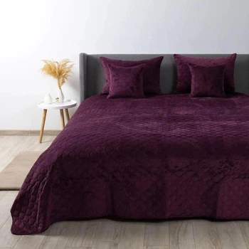 Покрывало на кровать VELOUR евро 240х220 см Ромб круглый однотонный Бордовый