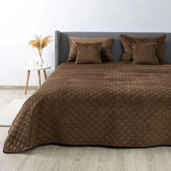 Покрывало на кровать VELOUR King Size 260х240 см Ромб круглый однотонный Коричневый