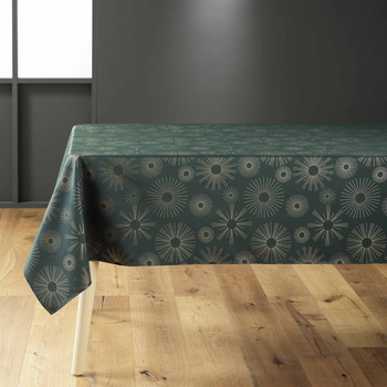 Скатертина Douceur d'intérieur Pampille з золотим візерунком темно-зелена 150 x 300 см (3574387231885)