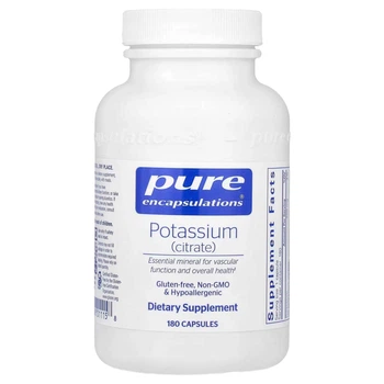 Калій (цитрат), Potassium (citrate), Pure Encapsulations, для підтримки функцій нервів та м'язів, надниркових залоз, гормонів, здоров'я серця та енергії, 200 мг, 180 капсул