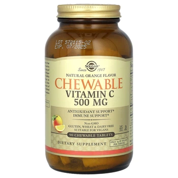 Вітамін С, Chewable Vitamin C, Solgar, апельсин, 500 мг, 90 жувальних таблеток
