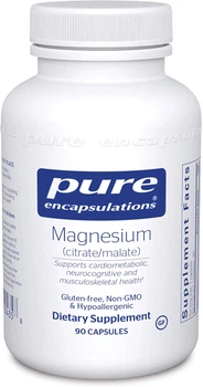 Магній цитрат/малат, Magnesium (citrate/malate), Pure Encapsulations, для підтримки засвоєння поживних речовин, кісток та здоров'я серця, 90 капсул