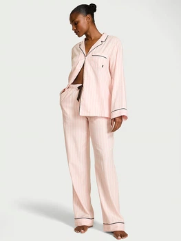 Фланелева піжама (сорочка + штани) Victoria's Secret Flannel Long Pajama Set XL Regular Рожева смужка (27123556)