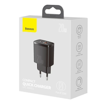 Сетевое зарядное устройство Baseus Compact Quick Charger U+C 20W EU Black (CCXJ-B01)