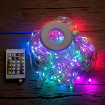 Умная смарт гирлянда с кольцом на елку 10 нитей по 2,5 метра Smart 250 led Garlando Pro управление телефоном и пультом USB белый провод свет Мультицвет